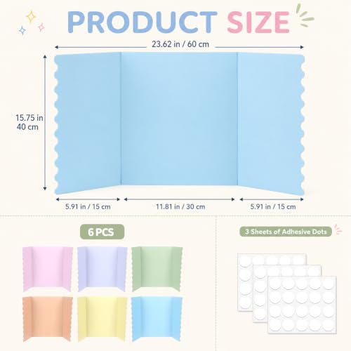 6 Pack 24”x16” Trifold Poster Boards Back to School Tri Fold Poster Board Corrugated Scalloped Display Boards Foldable Business Project Board for Presentation Science Fair Event School Project(Pastel) - color: Pastel