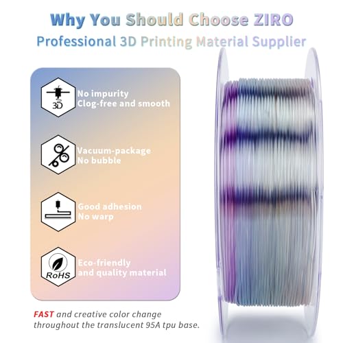 ZIRO 1.75mm TPU Filament 0.8kg, Flexible Fast Color Change, Flex Opal - color: Flex Opal (Tpu)