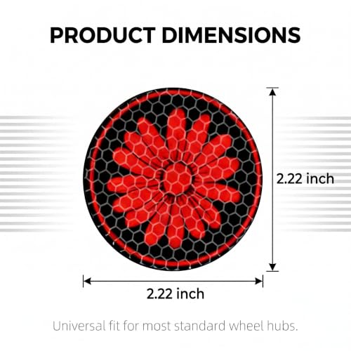 4 PCS Reflective Daisy Car Wheel Center Cap Stickers, 3D Domed Honeycomb Pattern Hub Cap Decals, Decorative Auto Tuning Emblems for Car Wheel Rims, Universal for Vehicle Wheel Hubs (Red) - color: Red