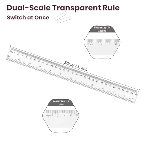 ZUFECY 15 Packs Flexible Ruler Transparent Ruler, Clear See Through Measuring Tool, Inches and Metric Scale Study Tool