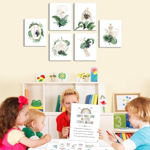 CHDITB Medical Prints Wall Art,Anatomy Leaf Doctor Office Decor, 8X10 Inches Set of 6 Anatomy Skeletal Posters, Aesthetic Human Organs Artwork Framed Medical Viscera Wall Art for Office Clinic Decor - color: Green, size: 8"L x 10"W