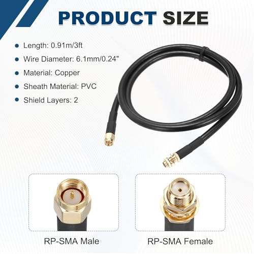 MECCANIXITY KMR240 Coax Extension Cable 50ohm 3Ft SMA Male to N-Type Male - size: 3ft