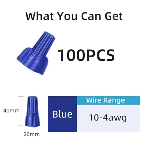 Winged Wire Conectors Nuts,Wire Twist 100 Pcs Blue Electrical Screw Springs Caps Terminals Stainless Assortment Set Screw Terminal P17 10-8AWG - color: Winged Blue