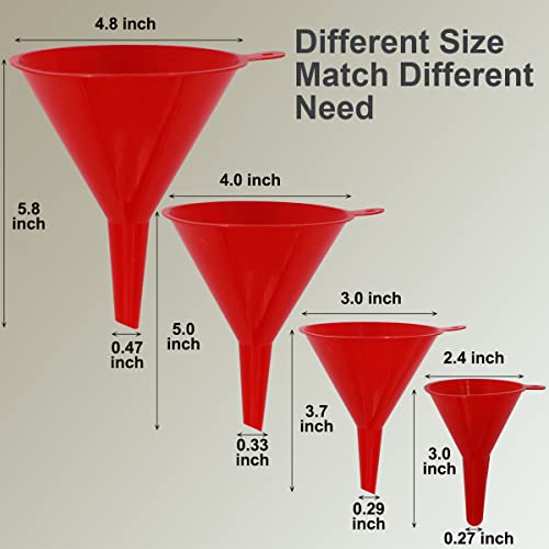Kitchen Funnel Set 6 Pcs, 2 Collapsible Silicone Funnels for Filling Bottles, Canning,4 Plastic Kitchen Gadgets for Automotive Car Oil Change,Different Sizes Funnels for Kitchen RV Lab - color: Red & Black