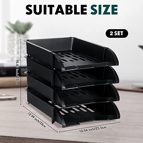Fainne 8 Pcs Stackable Paper Trays Organizer Letter Tray for Desk, Black - color: Black