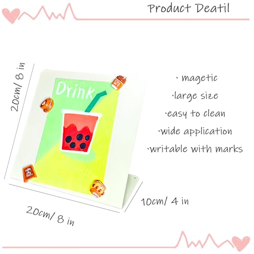 2 Pack Metal White Magnet Display Board, 8"×8" Anti-Slip Desk Magnetic Bulletin Board Decorative Tabletop Memo Photo Display Stand Small Business Supplies for Home Office Vendor Booth Events Classroom - size: 8" × 8"- W