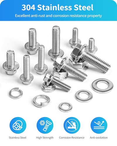 300Pcs Metric Flange Bolts Assortment, M6 M8 M10 Flange Hex Bolts and Nuts Washers Kit, 304 Stainless Steel Serrated Flange Nuts and Bolts, M6x1.0, M8x1.25, M10x1.5 (12mm to 30mm)(Silver) - color: Silver