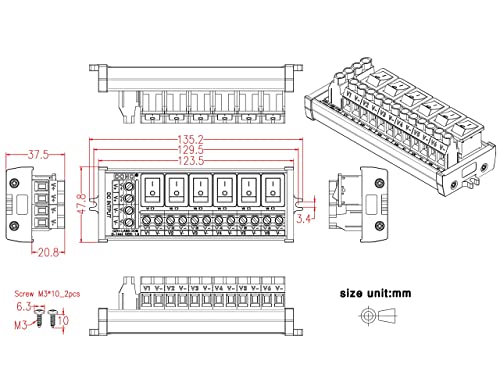 Screw Mount 6 Channel Rocker Switch DC Power Distribution Strip Module - style: Rocker Switch, Screw Mount