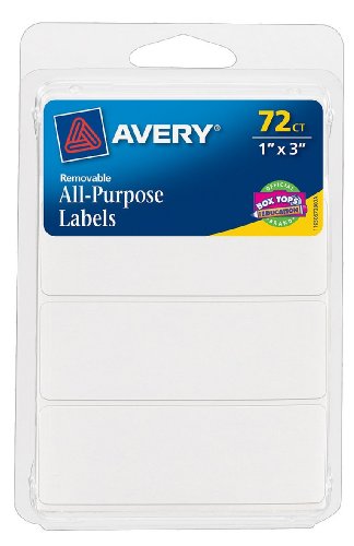 Avery Multi-Use Removable Labels, 1" x 3", White, Non-Printable, 72 Blank Labels Total (6728) (Pack of 2)