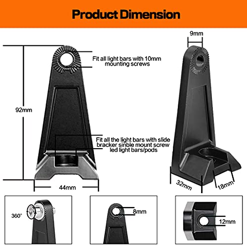 Side Brackets, LEDOPPO Light Bar Mounting Brackets Kit - Universal Straight & Curved LED Light Bars Bracket, Offroad Truck Hood & Roof LED Bar Side Mounted Base,Aluminium,Black,2-Pack - size: LED Light Bar Side Brackets