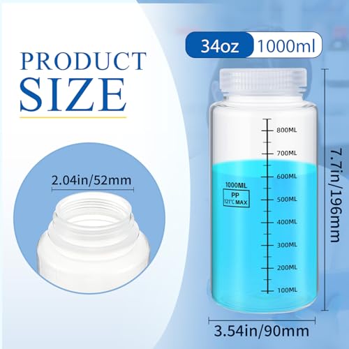 Tatuo 1pcs 32oz/1000ml Wide Mouth Reagent Bottle Plastic Sample Bottles with Screw Caps, Sample Containers with Lid for Liquids, Laboratory, Storage at Home(clear, Wide Mouth dark Scale) - color: Clear, size: 32oz 1000ml