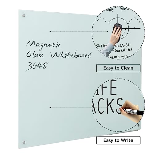 Glass Whiteboard Magnetic Dry Erase Board - Frameless Glass White Board 36 x 24 Inches, Wall Mounted, Office, Home & School - color: White, size: 36"W x 24"H