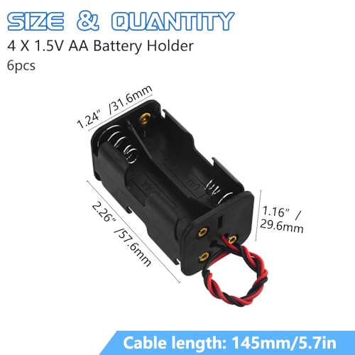 WMYCONGCONG 6 PCS 4 x 1.5V AA Battery Holder Case Box with Black Red Wire Leads for Arduino RC LED Strips