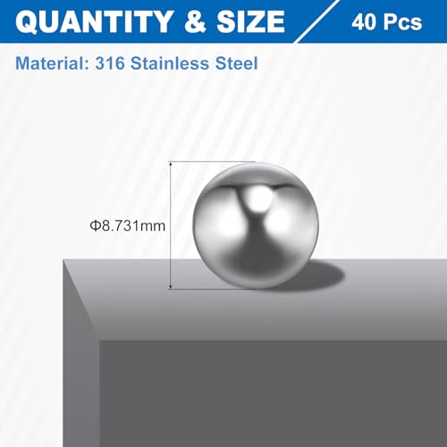 uxcell 11/32" 8.731mm Bearing Balls, 40 Pcs 316 Stainless Steel Precision Balls Mirror Finish, G200 Grade for Bearings Bicycles Casters - size: 8.731mm (11/32")