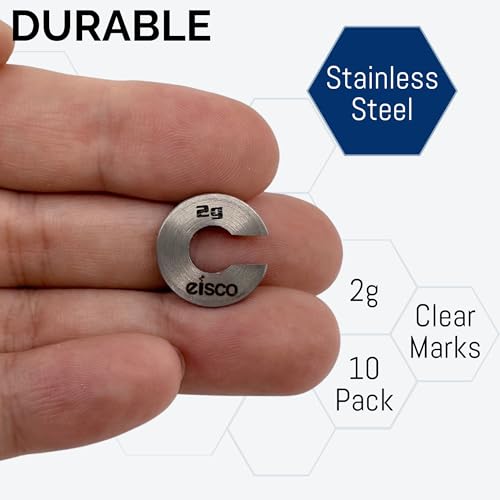 Eisco Labs - Spare 2g Slotted Mass – Stainless Steel, Precision Weight with 1.5cm Outer Diameter, Slotted Design for Lab & Physics Experiments, Pack of 10