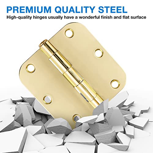 TDCHINGES Rounded Door Hinges 3.5" X 3 1/2 Inch Polished Brass 5/8" 6 Pack - color: Polished Brass-Rounded, size: 6 Pack-no squeak