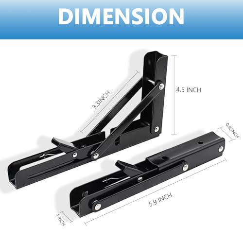 Folding Shelf Bracket 6 inch 2PC Wall Mounted Collapsible Shelves Brackets Heavy Duty Foldable Workbench Bracket DIY Wall Table Hinges for RV Countertop Extension Gargage Workstation Table Supports - size: 6 Inch