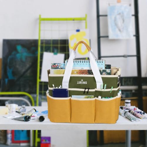 JJRING Craft Organizer Tote Bag Large Art Storage Caddy Dark Green&Brown - color: Dark Green&Brown, size: Large
