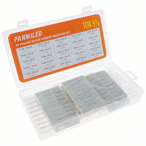 25 Values 50 Pieces Cement Resistor KIT 10W (100 Ohm - 100K Ohm) - style: 100 ohm-100k ohm 50PCS