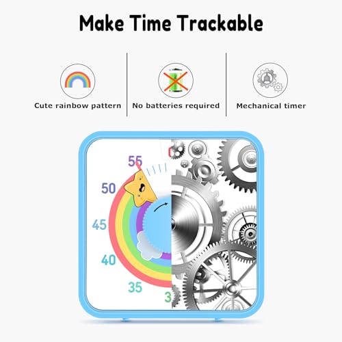 Secura 60-Minute Visual Timer, 7.5 Inch Magnetic Rainbow Countdown Timer for Classroom or Kitchen, Durable Mechanical Timer Clock with Magnetic Backing (Blue & Star) - color: Rainbow & Star Blue