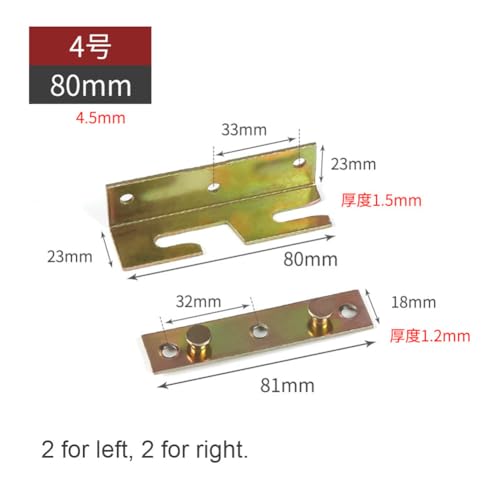 RUIAN Bed Rail Brackets Set of 4, Heavy Duty Iron Bed Hinges Replacement Parts for Wood Bed Frames, Headboard, Footboard, with Screws, 80x23x21mm - color: 4PCS,YELLOW