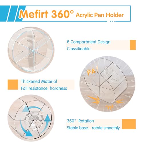 Mefirt Rotating Marker Organizer, 2 Pack Acrylic Pen Holder, 360° Rotating Pen Organizer, Acrylic Desk Office Organizer with 6 Compartments for Markers Pens Pencils Crayons, Home School Office, Clear - style: Clear-Large 2 PACK
