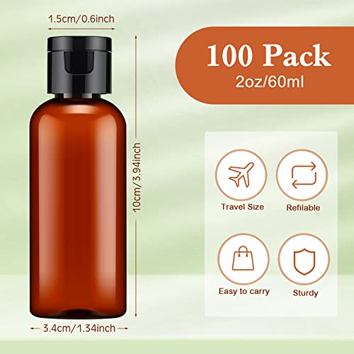 Eccliy 100 Pack 2 OZ Brown Plastic Bottles Travel Lotion Bottle - color: Brown, size: 2 oz