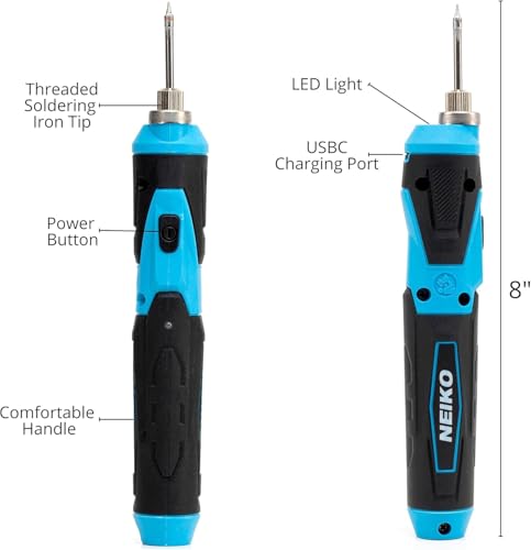 NEIKO 40421A Wireless Soldering Tool, Mini USB Rechargeable Solder Iron Pen, Rapid Heat 356-750°F (180-400°C), Electrical Soldering Set, LED, 4V Lithium-Ion Battery, Cordless Design - style: Cordless Soldering Kit