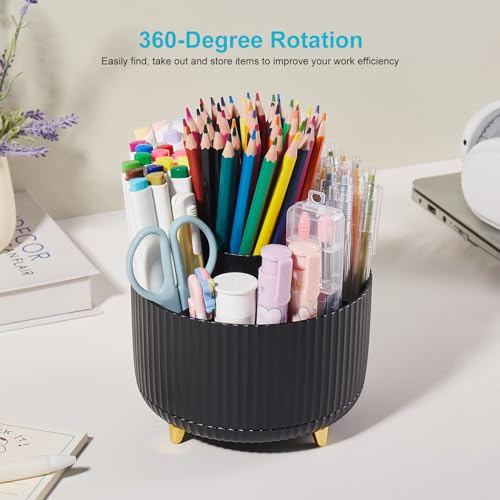 Desk Pencil Pen Holder, 5 Slots 360 Degree Rotating Pencil Pen Organizers Desk Organizers for Office Accessories Shool Supply Black - color: Black