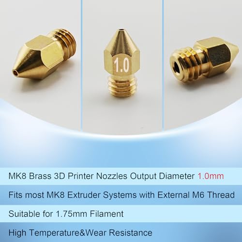 16Pcs Ender 3 Nozzle 1.0mm, MK8 Hotend Ender 3 v2 Nozzles 1.0mm 3D Printer Nozzles Compatible for Creality Ender 3/Ender 3 Pro/Ender 3 s1, Ender 5 Pro, CR-10, Makerbot, Anet A8 3D Printer, - style: 16Pcs Ender 3 Nozzle 1.0mm