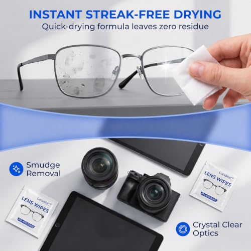 Lens Wipes for Eyeglasses/Camera Lenses,and Screens of cellphones/laptops/Computers .Cleaning Spots or dirts. Wrapped Individually Paper Wipes, Count 200