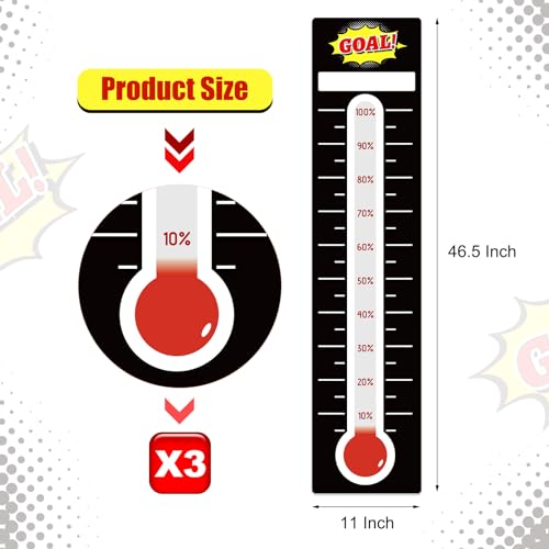 Gersoniel 3 Pcs Fundraising Thermometer Goal Charts Dry Erase, Black - color: Black