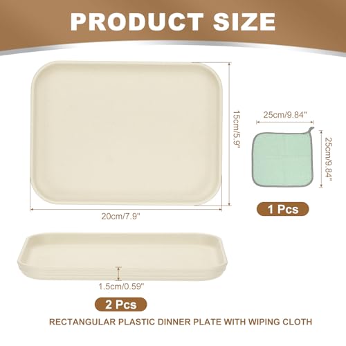 PATIKIL 7.9x5.9 Plastic Tray, 2 Pack Rectangular Plates Small Food Tray Wheat Plates Dishes Reusable Dessert Plate Trays with Cloth for Cake Fruits Salad Cupcake Steak Serving Beige - color: Beige, size: "xS(7.9"x5.9")