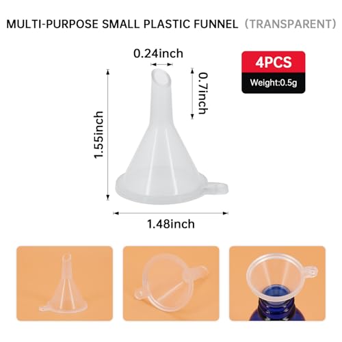 Mini Funnel 4-Pack for Lab Bottles, Sand Art, Perfume, Spice, Powder, Essential Oil, Recreational, Kitchen Food Grade Small Plastic (Clear) - color: Clear
