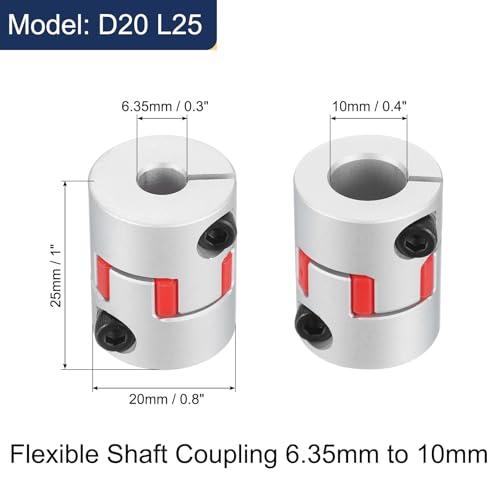 uxcell 3pcs D20 L25 6.35mm to 10mm Flexible Plum Shaft Coupling Aluminum Motor Connector Flexible Spider Coupler for 3D Printer CNC Machine and Servo Stepper Motor (Silver Tone/Red) - size: D20 L25 6.35mm to 10mm