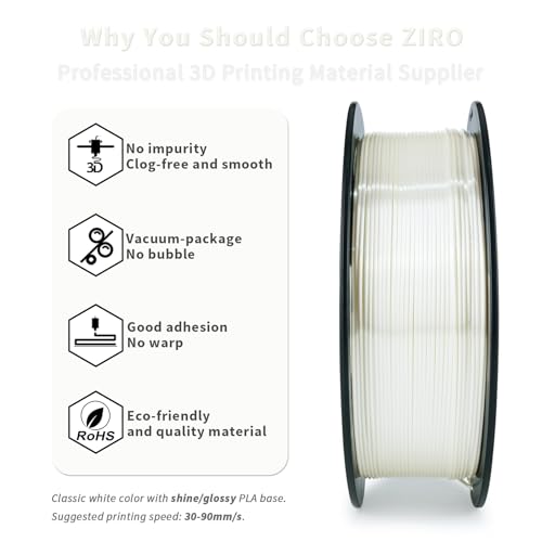 ZIRO Silk PLA Filament, 1.75mm 1KG Spool, Accuracy +/- 0.03mm, White - color: Silky-white