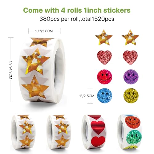 Teacher Appreciation Gifts,Manual Sticker Dispenser with 1520Pcs 1Inch Gold Star,Red Heart,Smiley Face Stickers for Kids Reward,Behavior Chart,School Classroom Student Teacher Supplies Gifts(Green) - color: Green