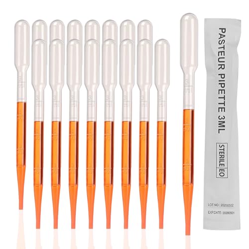 PEKYBIO Sterile Pasteur Pipettes 3ml Disposable Plastic Transfer Pipette Dropper 100Pcs Graduated Calibrated Lab Pipettes, Low Density Polyethylene (LDPE), Individual Peel-Pack, Vol. 7ml, 155mm Long - style: Sterile 100Pcs