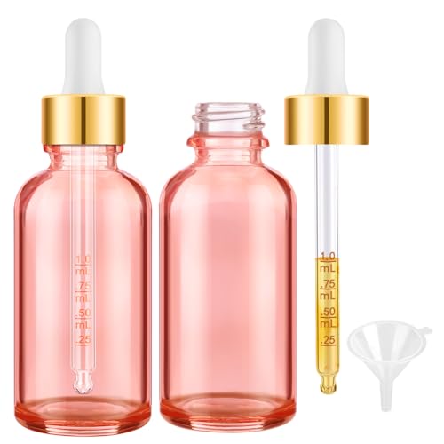 2 Pack Pink Glass Dropper Bottles 2 OZ with Graduated Dropper, Golden Cap - color: Pink 2 oz Golden Cap