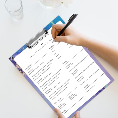 A4 Cute Clipboard Folio with Notepad Clipfolio and Interior Storage, Foldable Nursing Legal Size Clipboards for Work/Kids/Teachers - Purple Marble - color: Purple Marble