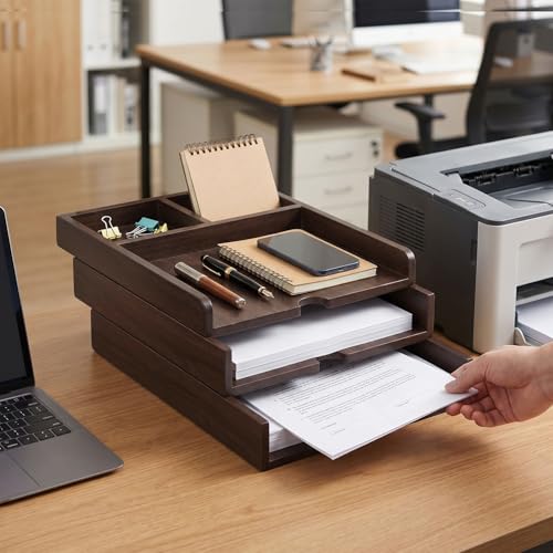 Solid Wood Desk Organizer 3-Tier Stackable Letter Tray Walnut Mail Sorter - size: 10.2" x 4.3" x 12.6"