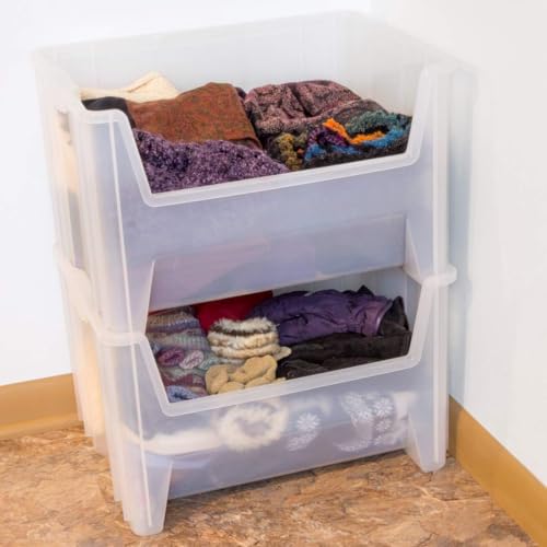 Akro-Mils 13017 Stack-N-Store Heavy Duty Stackable Open Front Plastic Storage Container Bin, (15-Inch x 20-Inch x 12-1/2-Inch), Clear, (3-Pack) - color: Semi-Clear, size: 12.7 Gallons