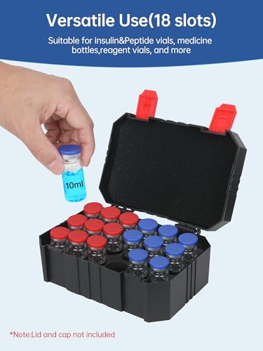 10ml Vial Storage Case 18 Slots, Peptide Case for Fridge Hard Shell - color: 18-shots×10ml (Black)
