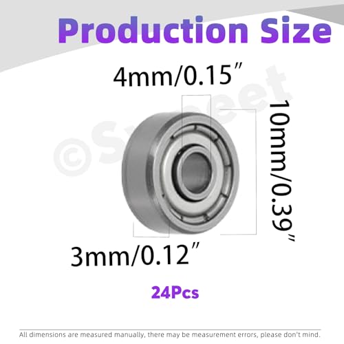 Swpeet 24Pcs 623ZZ Ball Bearings Assortment Kit, 3 x 10 x 4mm Carbon Steel Deep Groove Bearings, Miniature Bearings, Double Shielded - size: 623ZZ-24PCS, style: Carbon Steel