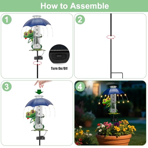 Rain Gauge Outdoor, Frog Rain Gauges with LED Solar Lights - color: Frog
