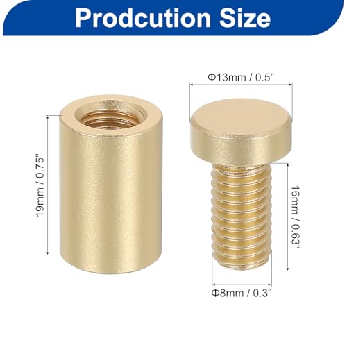 uxcell 4 Pcs Standoff Screws 1/2"x0.93" Aluminum Advertising Screws Gold