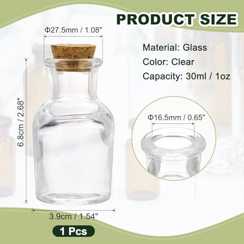 PATIKIL 30ml Glass Reagent Bottle with Wood Stopper, Narrow Mouth, 1oz - size: 1 Ounces