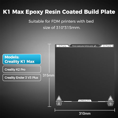 Creality K1 Max Build Plate 315x310mm Epoxy Resin Coating Spring Steel Magnetic Bed Plate for K1 Max Creality 3D Printer Build Sheet for K1 Max & K2 Pro & Ender 3 V3 Plus (No Magnetic Sheet) - style: K1 Max EP Plate