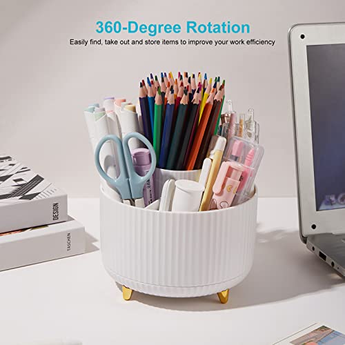 Desk Pencil Pen Holder - 5 Slot 360 Degree Rotating Desk Pen Organizer for Desktop Storage Stationery Supplies Cup Pot - White - color: White