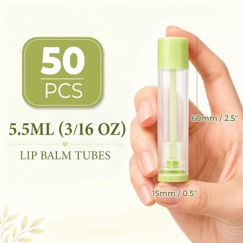 LotFancy 50PCS 5.5ml (3/16 Oz) Empty Lip Balm tubes, Green Caps - color: Green Cap